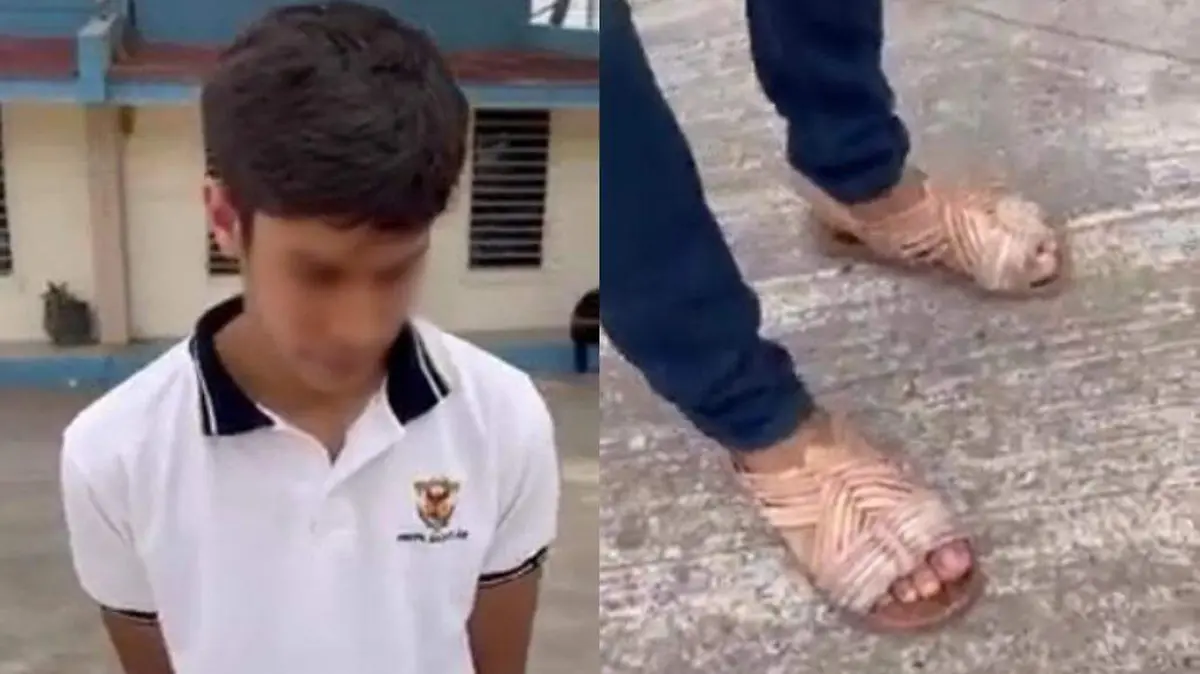 Padre da lección a su hijo y lo manda con huaraches a la escuela 1